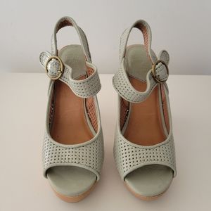 Seafood green Lucky Brand wooden heels.